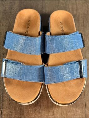 Brandie Vionic Platform Slide Sandals Blue